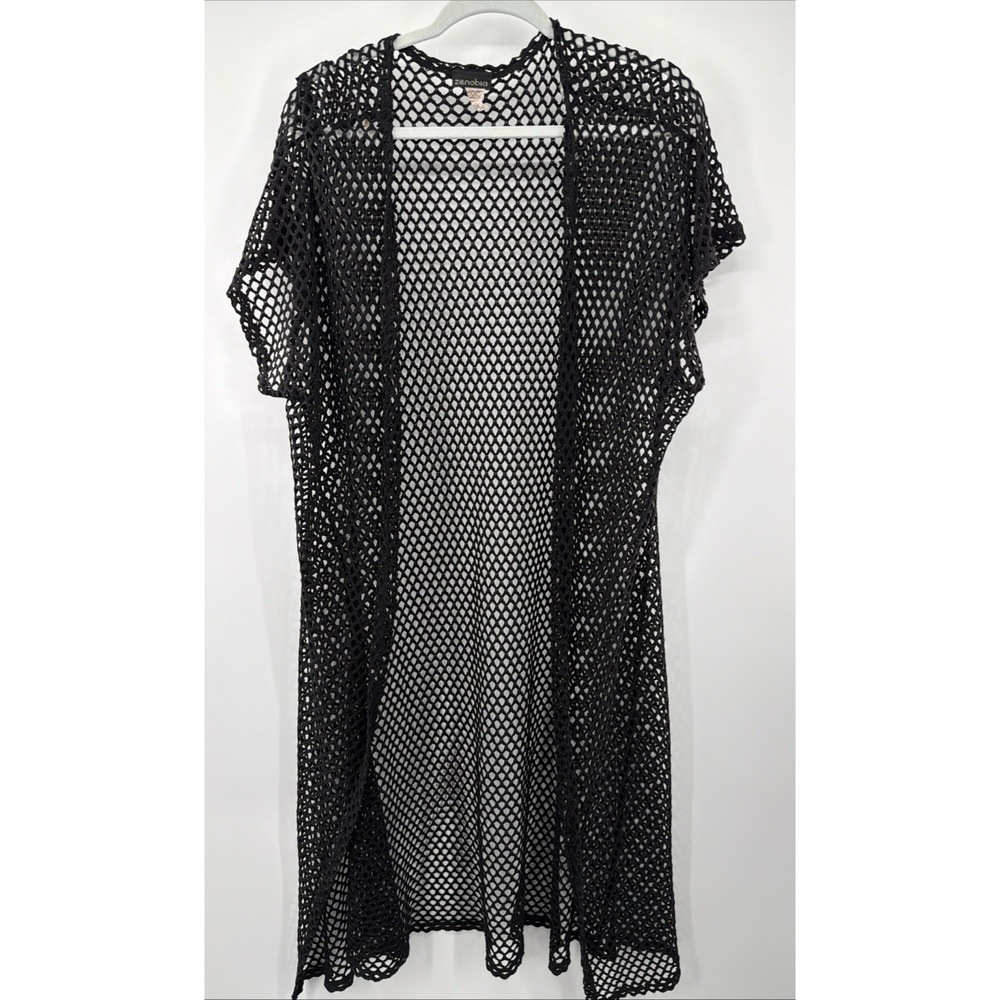 Zenobia VTG Crocheted Open Knit Cardigan Boho Lightweight Black Long Festival 2X